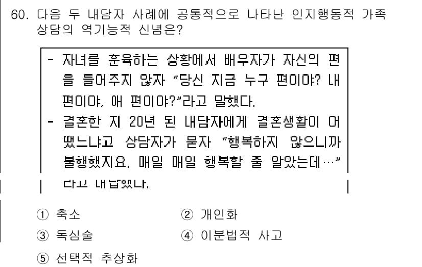 청소년상담사_2급(2교시) 2019년 60번 - 정답과 핵심 포인트를 검수 중인 기출문제