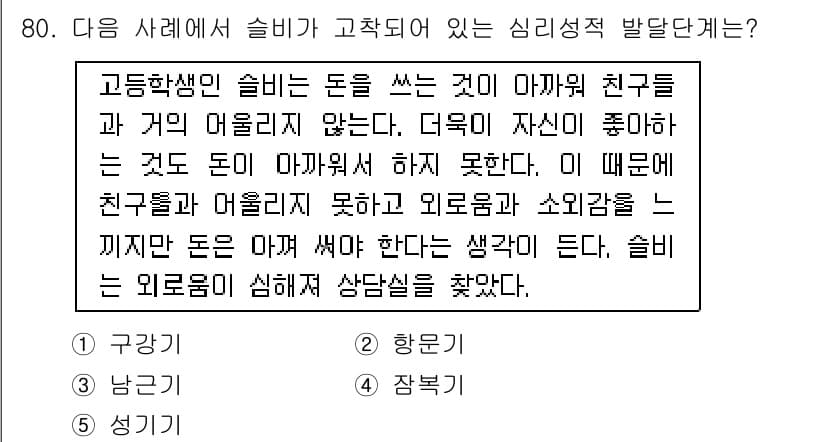 청소년상담사_3급(1교시)(구) 2016년 80번 - 고등학생이 슬비의 외로움과 어려움에 공감하지 못하는 것은 친구 관계에서 ... 에 관한 핵심 기출문제