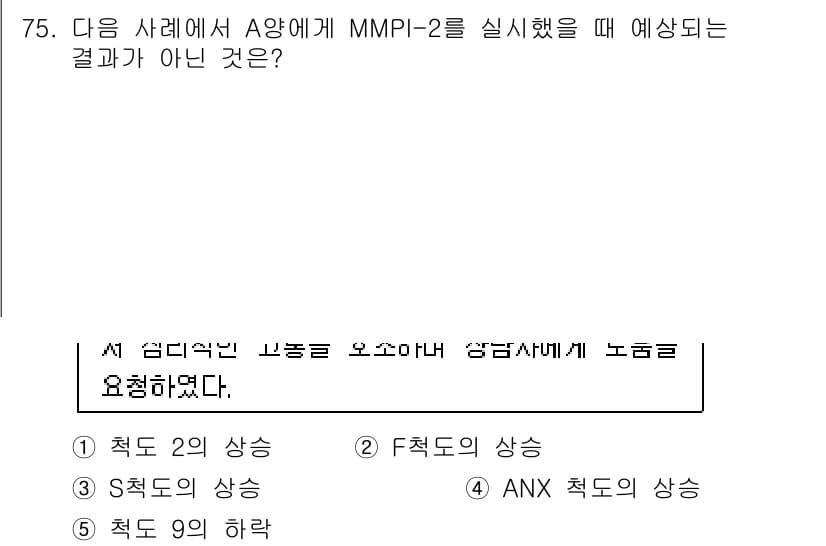 청소년상담사_3급(1교시)(구) 2018년 75번 - MMPI-2에서 A의 경우는 S척도 및 F척도의 상상이 높게 나타날 가능... 에 관한 핵심 기출문제