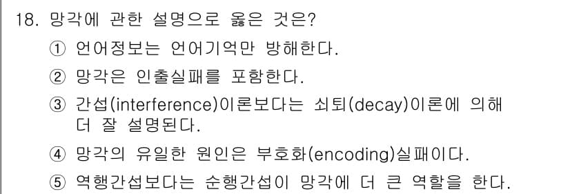 청소년상담사_3급(2교시) 2017년 18번 - . 망각은 인출 실패를 포함한다는 설명은 심리학적 관점에서 망각의 본질을... 에 관한 핵심 기출문제