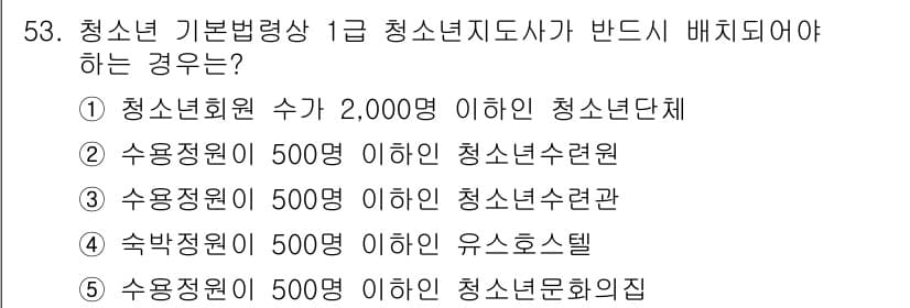 청소년상담사_3급(2교시) 2017년 53번 - 청소년 기본법에 따르면 청소년 상담사를 배치하는 조건 중 하나는 청소년 ... 에 관한 핵심 기출문제