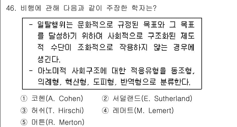 청소년상담사_3급(2교시)(구) 2018년 46번 - . 레더(M. Lemert)

레더는 사회적 행동의 맥락에서 주관적 의미... 에 관한 핵심 기출문제