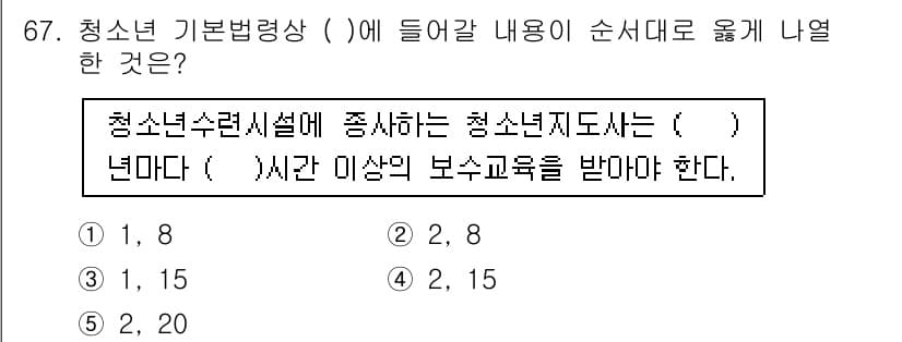 청소년상담사_3급(2교시)(구) 2018년 67번 - 정답 4번은 청소년 기본법에 따라 청소년수련시설에서 제공하는 청소년 프로... 에 관한 핵심 기출문제
