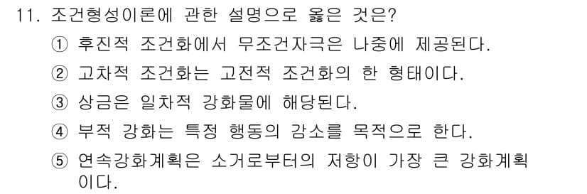청소년상담사_3급(2교시) 2018년 11번 - . 고차적 조건화는 고전적 조건화의 한 형태로, 특정 자극에 대한 반응이... 에 관한 핵심 기출문제