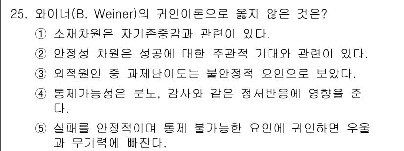 청소년상담사_3급(2교시)(구) 2019년 25번 - 문항에서 외적 요인에 대한 언급이 없는 3번 항목이 정답입니다. 외적 요... 에 관한 핵심 기출문제