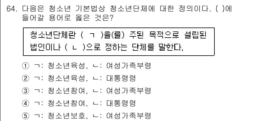 청소년상담사_3급(2교시)(구) 2019년 64번 - 청소년단체는 청소년의 건전한 성장과 발달을 지원하는 목적을 가지고 있다.... 에 관한 핵심 기출문제