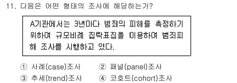 사회조사분석사_2급 2019년 11번 - 정답과 핵심 포인트를 검수 중인 기출문제