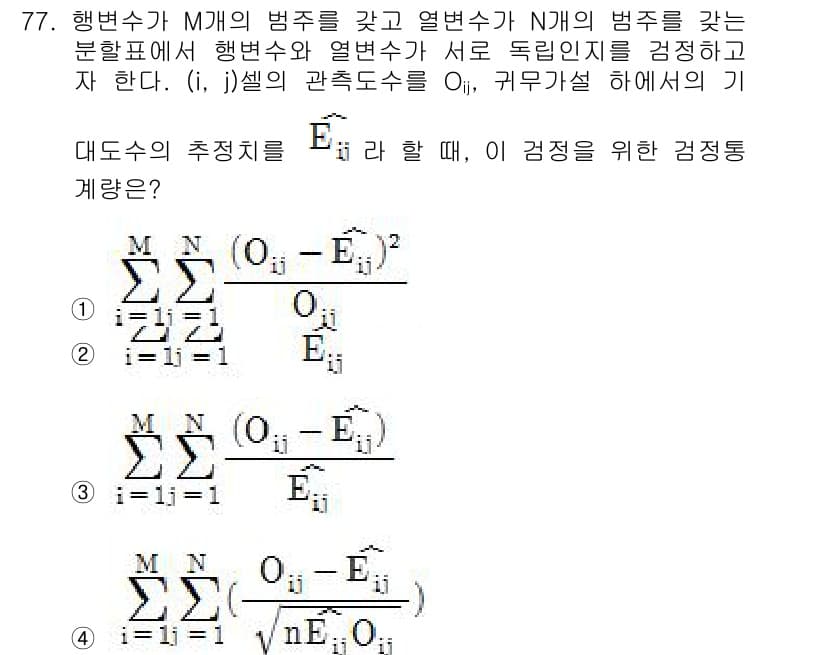 사회조사분석사_2급 2019년 77번 - 주어진 문제는 다변량 통계에서의 대표도 수의 추정을 다루고 있습니다. M... 에 관한 핵심 기출문제
