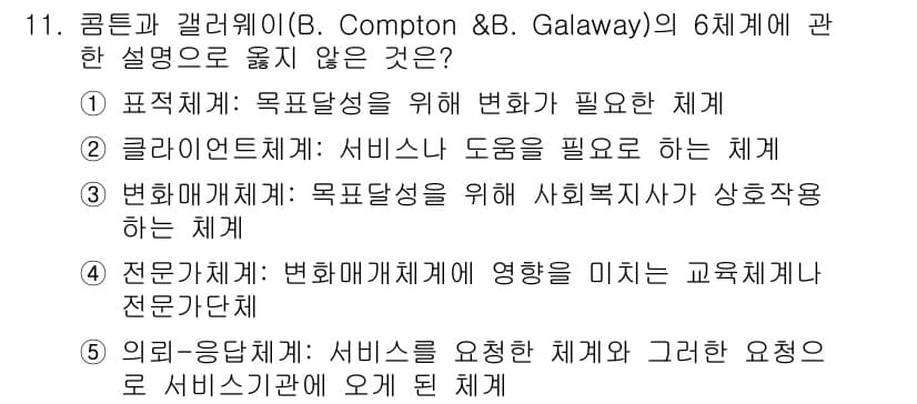 사회복지사_1급(2교시)(구) 2019년 11번 - 정답과 핵심 포인트를 검수 중인 기출문제