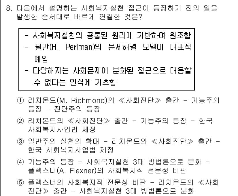 사회복지사_1급(2교시) 2019년 8번 - 정답과 핵심 포인트를 검수 중인 기출문제
