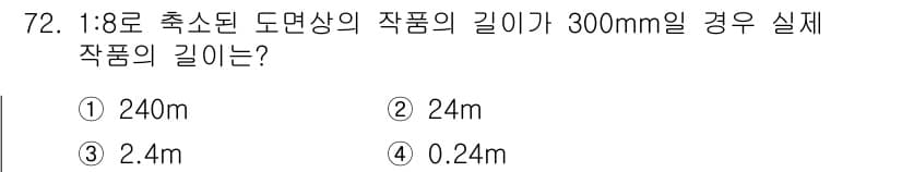 화훼장식기사 2016년 72번 - 1:8로 축소된 도면상의 길이는 실제 길이에 대한 비율을 의미합니다. 따... 에 관한 핵심 기출문제
