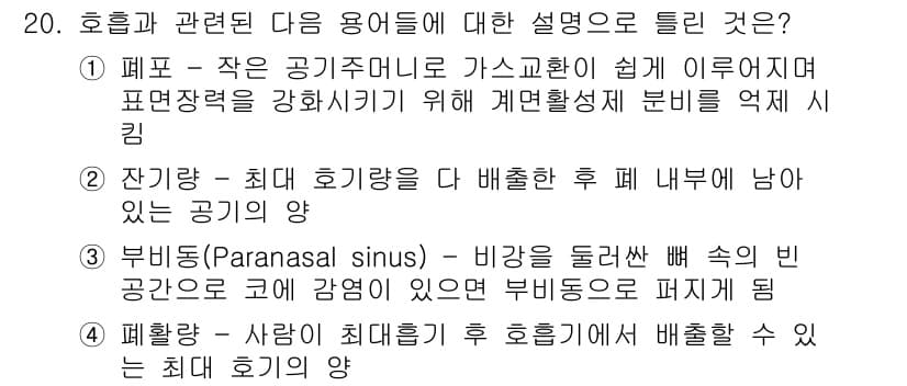 의공산업기사 2019년 20번 - 정답과 핵심 포인트를 검수 중인 기출문제