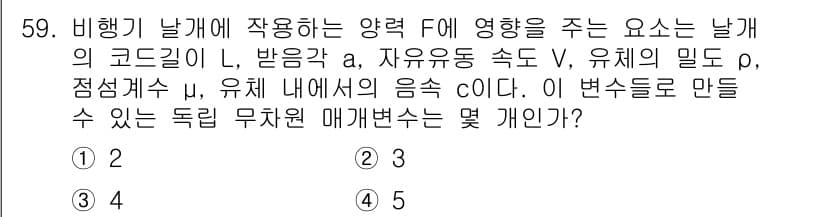 일반기계기사 2019년 59번 - 주어진 문제는 비행기 날개에 작용하는 양력에 대한 질문입니다. 양력은 날... 에 관한 핵심 기출문제