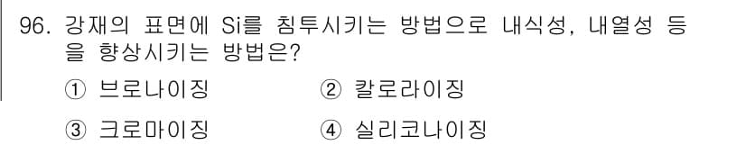 일반기계기사 2019년 96번 - . 실리코나이징

실리코나이징은 강재 표면에 실리콘을 적용하여 침투성을 ... 에 관한 핵심 기출문제