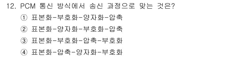 무선설비산업기사 2019년 12번 - PCM(모듈레이트된 통신) 방식에서는 신호를 송신하기 위해 다양한 변조 ... 에 관한 핵심 기출문제