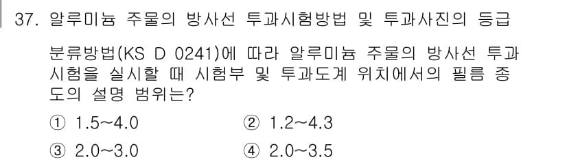 방사선비파괴검사산업기사(구) 2015년 37번 - 알루미늄 주물의 방사선 투과시험에서 ISSN 20-85의 분류에 따르면,... 에 관한 핵심 기출문제