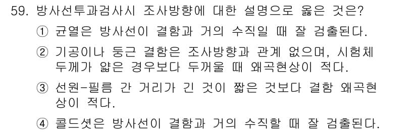 방사선비파괴검사산업기사 2016년 59번 - 정답과 핵심 포인트를 검수 중인 기출문제