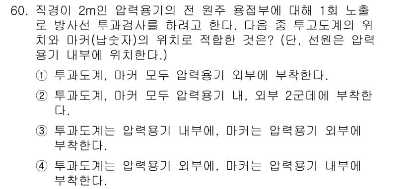 방사선비파괴검사산업기사(구) 2017년 61번 - 먼저 문제의 핵심 조건과 판단 기준을 차례대로 정리해야 합니다. 제시된 ... 에 관한 핵심 기출문제