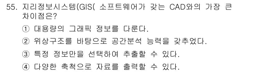 측량및지형공간정보산업기사 2019년 55번 - 정답과 핵심 포인트를 검수 중인 기출문제