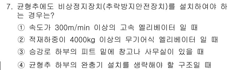 승강기산업기사 2019년 7번 - 정답과 핵심 포인트를 검수 중인 기출문제