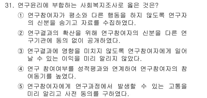 사회복지사_1급(1교시) 2020년 31번 - 정답과 핵심 포인트를 검수 중인 기출문제