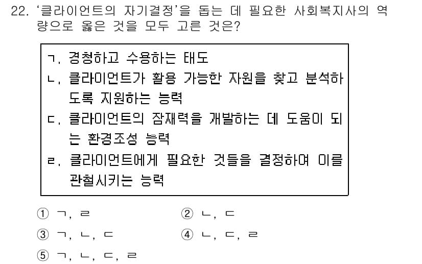 사회복지사_1급(2교시)(구) 2020년 22번 - 정답과 핵심 포인트를 검수 중인 기출문제