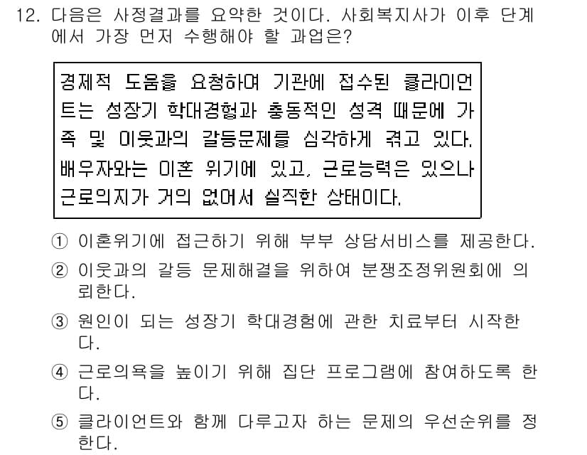 사회복지사_1급(2교시) 2020년 12번 - 정답과 핵심 포인트를 검수 중인 기출문제