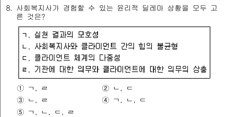 사회복지사_1급(2교시) 2020년 8번 - 정답과 핵심 포인트를 검수 중인 기출문제