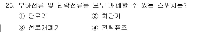 전기산업기사 2019년 25번 - 전력퓨즈가 부하전류 및 단락전류를 모두 개폐할 수 있는 스위치입니다. 이... 에 관한 핵심 기출문제