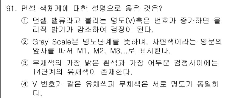 컬러리스트산업기사 2019년 91번 - 4. B 변호가 같은 유채색과 무채색은 서로 명도의 동일함.

명도는 색... 에 관한 핵심 기출문제