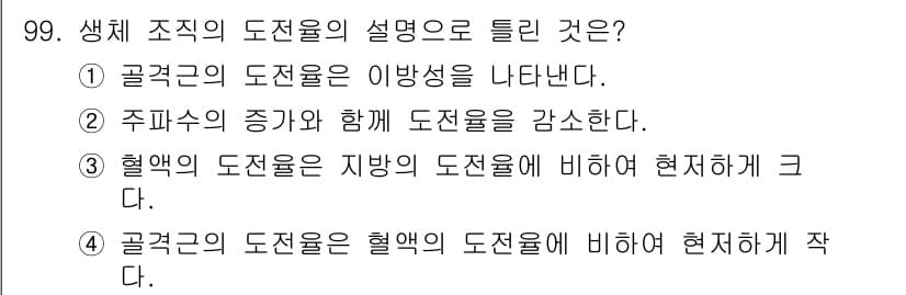 의공기사 2019년 99번 - 정답과 핵심 포인트를 검수 중인 기출문제