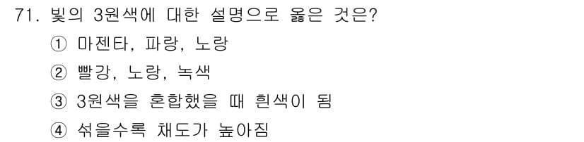 컬러리스트기사 2019년 71번 - 정답과 핵심 포인트를 검수 중인 기출문제