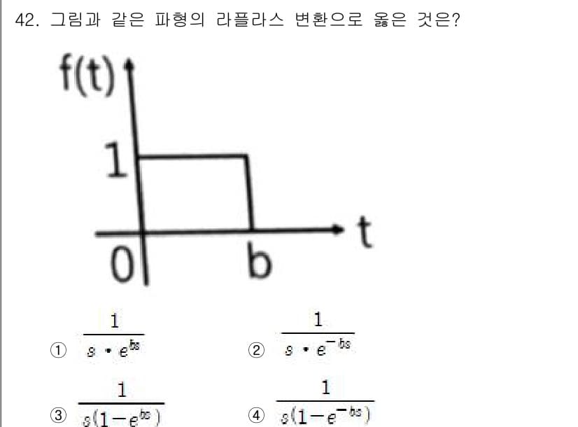 생산자동화산업기사 2019년 42번 - 주어진 그래프는 단위 계단 함수 형태로, 라플라스 변환을 적용하면 해당 ... 에 관한 핵심 기출문제