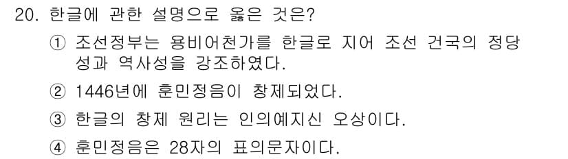 국내여행안내사_1차 2019년 20번 - 해설: 조선 정부는 용비어천가를 통해 한글의 중요성을 강조하며 국가 정체... 에 관한 핵심 기출문제