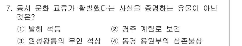 국내여행안내사_1차 2019년 7번 - . 

발해 석등은 발해 시대의 문화재로, 동서 문화 교류와 관련이 없으... 에 관한 핵심 기출문제