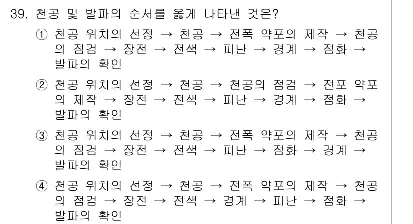 화약류관리산업기사 2018년 39번 - 정답과 핵심 포인트를 검수 중인 기출문제