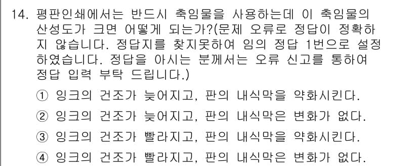 인쇄기능사 2015년 14번 - 문제에서 제시된 상황은 인쇄기능사와 관련된 평판인쇄기에서의 접합 문제를 ... 에 관한 핵심 기출문제