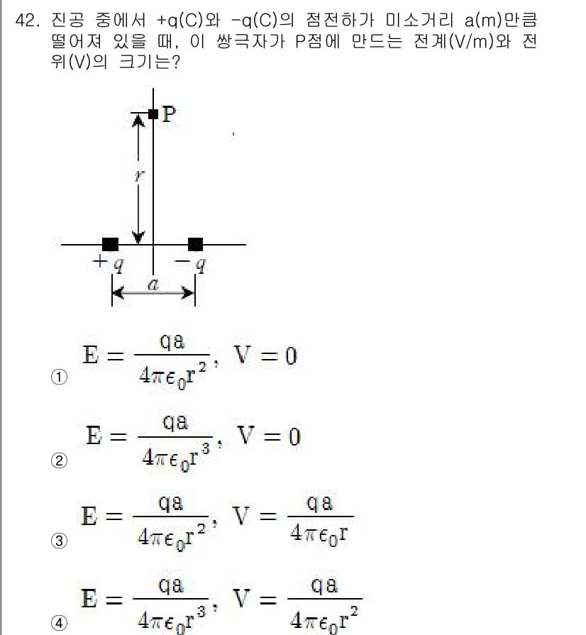 전기철도기사 2016년 42번 - 전기장 \(E\)는 전압 \(V\)의 기울기로 표현되며, 전기장과 전위의... 에 관한 핵심 기출문제
