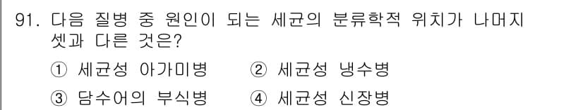 수산양식기사 2019년 91번 - 세균성 신장병은 세균감염에 의해 유발되며, 다른 세균성 질병들은 주로 다... 에 관한 핵심 기출문제