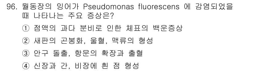 수산양식기사 2019년 96번 - 정답과 핵심 포인트를 검수 중인 기출문제