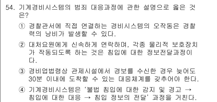 경비지도사_1차(법학개론,민간경비론) 2015년 54번 - 정답과 핵심 포인트를 검수 중인 기출문제