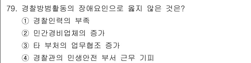 경비지도사_1차(법학개론,민간경비론) 2016년 79번 - 민간경비업체의 증가는 경찰의 업무 부담을 줄이지 않고 오히려 추가적인 관... 에 관한 핵심 기출문제