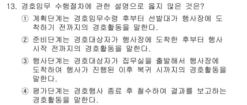 경비지도사_2차(경호학) 2016년 13번 - 정답과 핵심 포인트를 검수 중인 기출문제