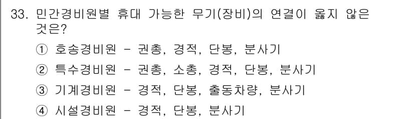 경비지도사_2차(경호학) 2019년 33번 - 정답과 핵심 포인트를 검수 중인 기출문제