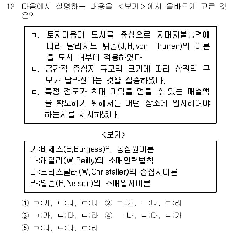 공인중개사_1차 2019년 12번 - 주어진 질문은 도시 중심지에서의 지대지불능력과 관련된 내용을 다루고 있습... 에 관한 핵심 기출문제