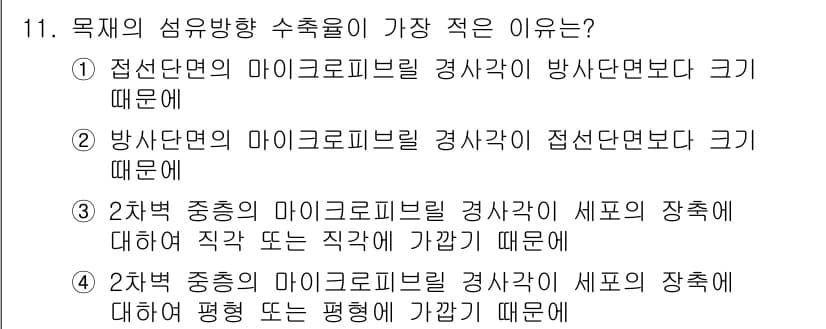 임산가공기사 2018년 11번 - 정답과 핵심 포인트를 검수 중인 기출문제