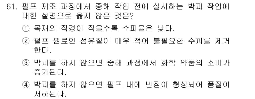임산가공기사 2019년 61번 - 정답과 핵심 포인트를 검수 중인 기출문제