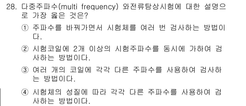 와전류비파괴검사기사(구) 2015년 28번 - 정답과 핵심 포인트를 검수 중인 기출문제