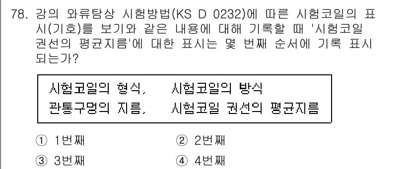 와전류비파괴검사기사(구) 2015년 78번 - 시험공일의 형식, 시험공일의 방식, 관통공명의 지름 순으로 기재해야 하므... 에 관한 핵심 기출문제