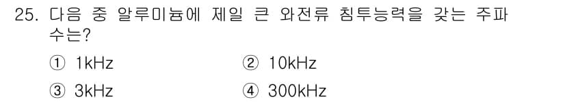 와전류비파괴검사기사(구) 2017년 25번 - 정답과 핵심 포인트를 검수 중인 기출문제